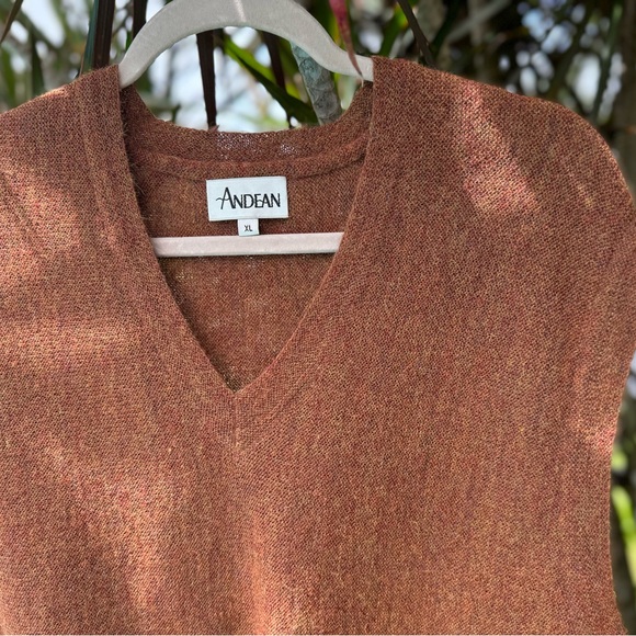 Andean Alpaca Wool Sweater Vest Sleeveless V Neck Rust Color Large - Picture 2 of 9